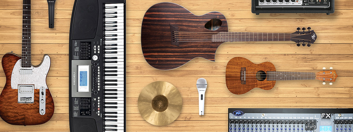 variety of instruments on wood floor